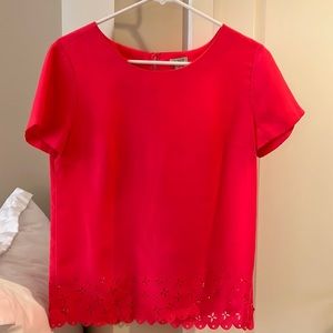 J. Crew Factory pink short sleeved work blouse with cutouts